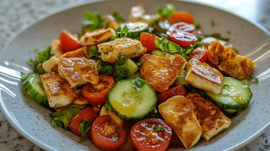 Lebanese-Inspired Fattoush with Hot Honey Halloumi 1 Lebanese-Inspired Fattoush with Hot Honey Halloumi