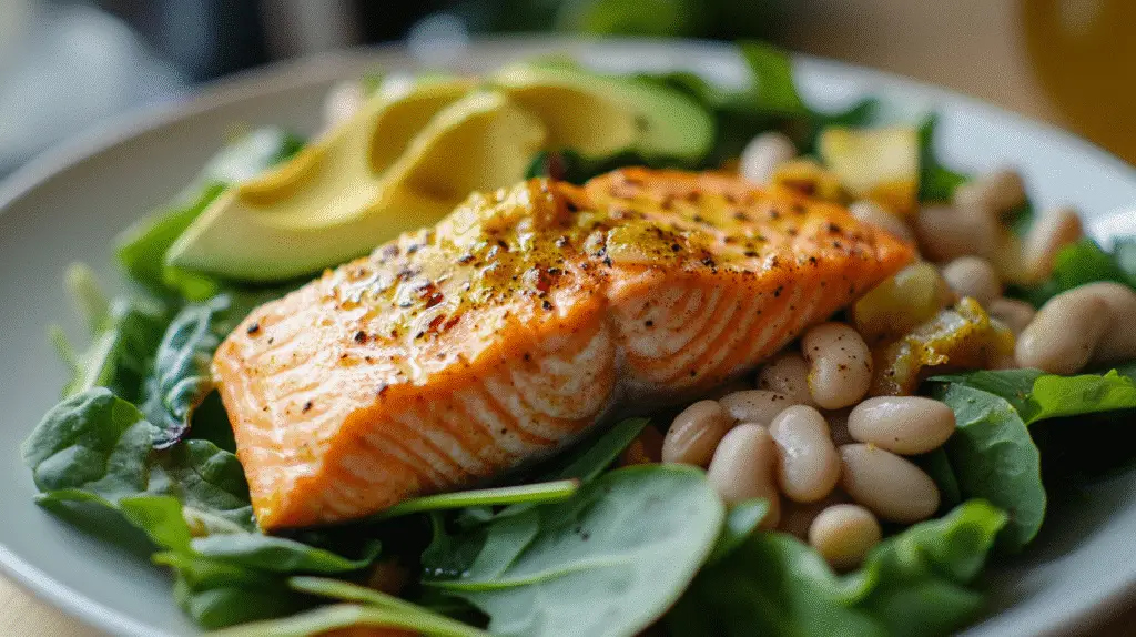 Anti-Inflammatory Salmon Salad with Crispy White Beans