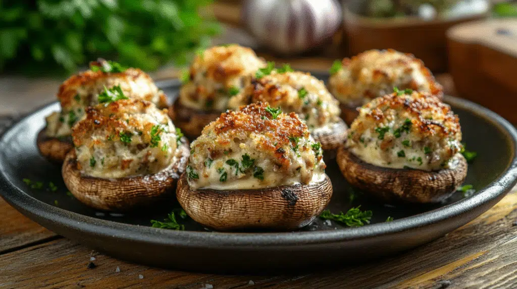 Garlic Herb Cream Cheese-Stuffed Mushroomsv