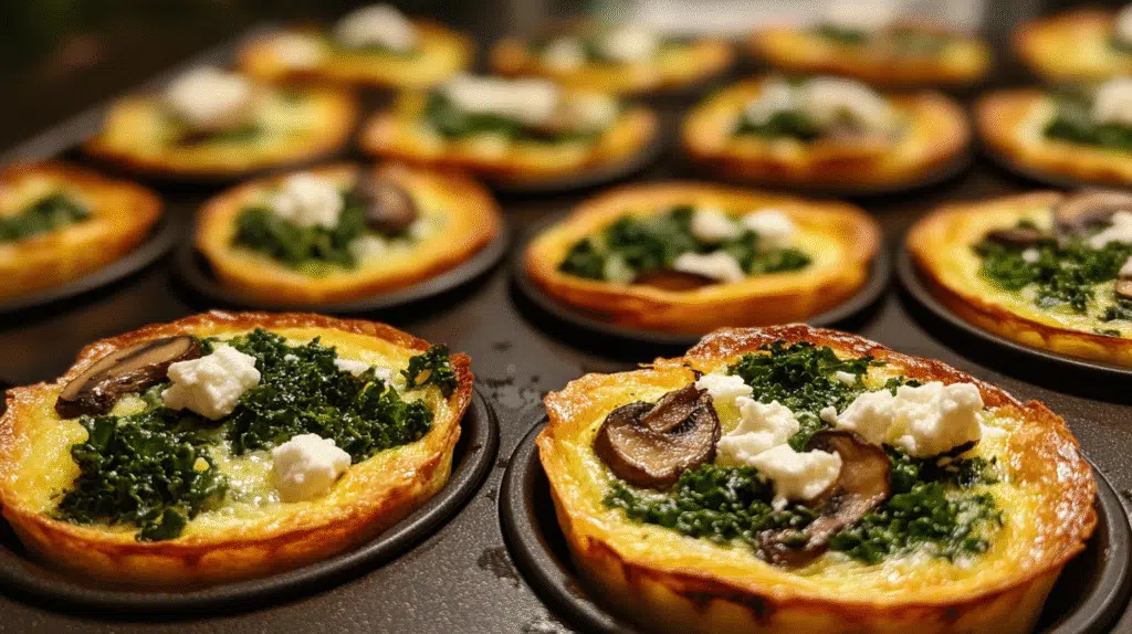 Mini Crustless Quiches with Kale, Mushrooms & Feta