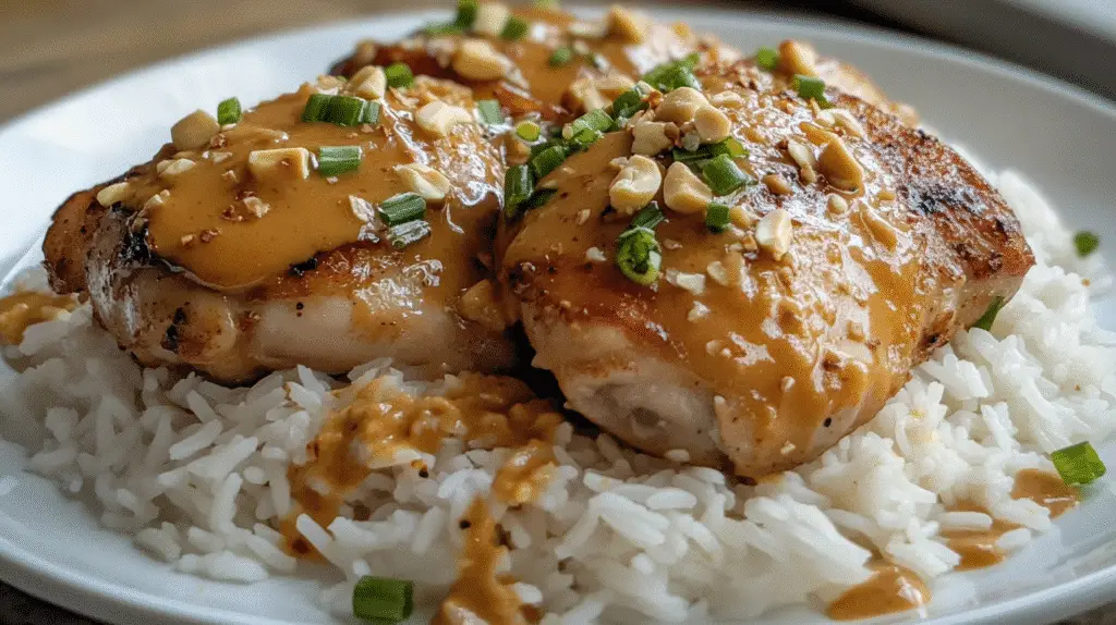 One-Pot Gingery Chicken and Rice with Peanut Sauce